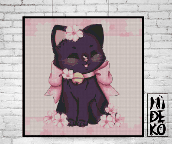 Hidekos Artwork, schwarze Sakura Neko 50×50 Eckige Steine