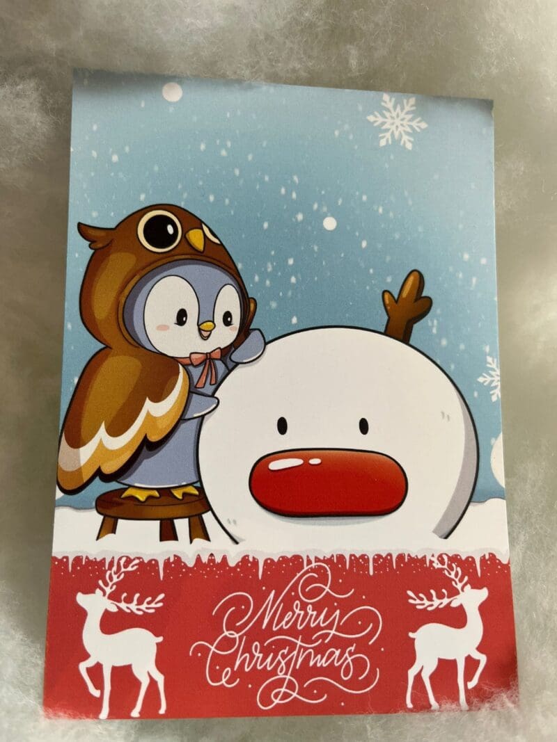 Merry Christmas Postkarte Pingu mit Schneentier