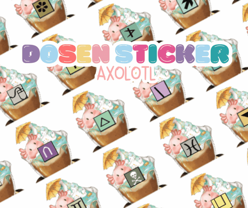 Ø20mm Runde Dosen Sticker Bogen Symbole - axolotl