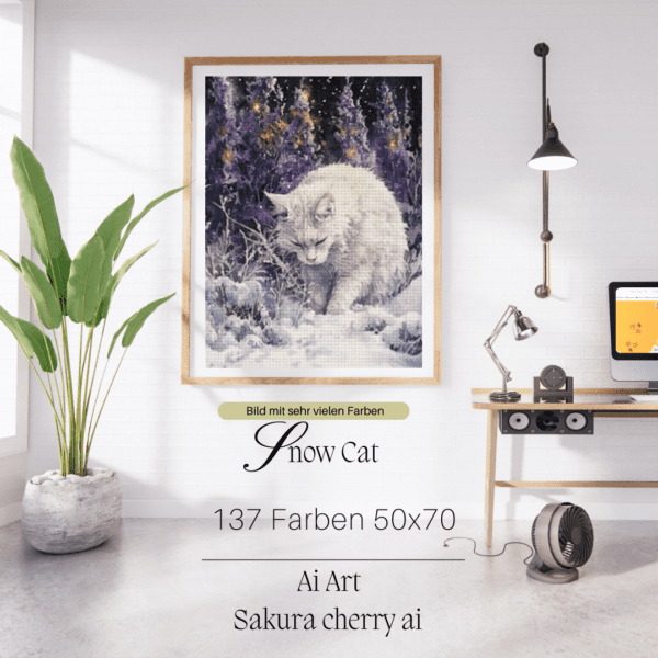 Snow Cat by Sakura Cherry ai 50x70 137 Farben | Ai Art