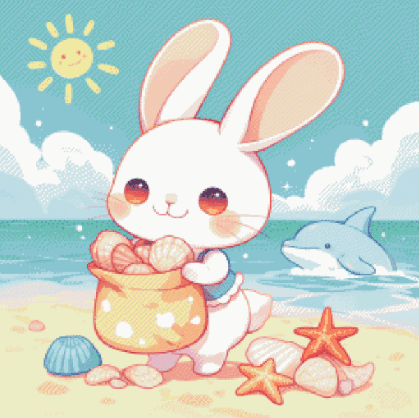 Hoppel on the Beach by Sakura cherry ai FULL FAIRY DUST 50x50 (Vorbestellung)